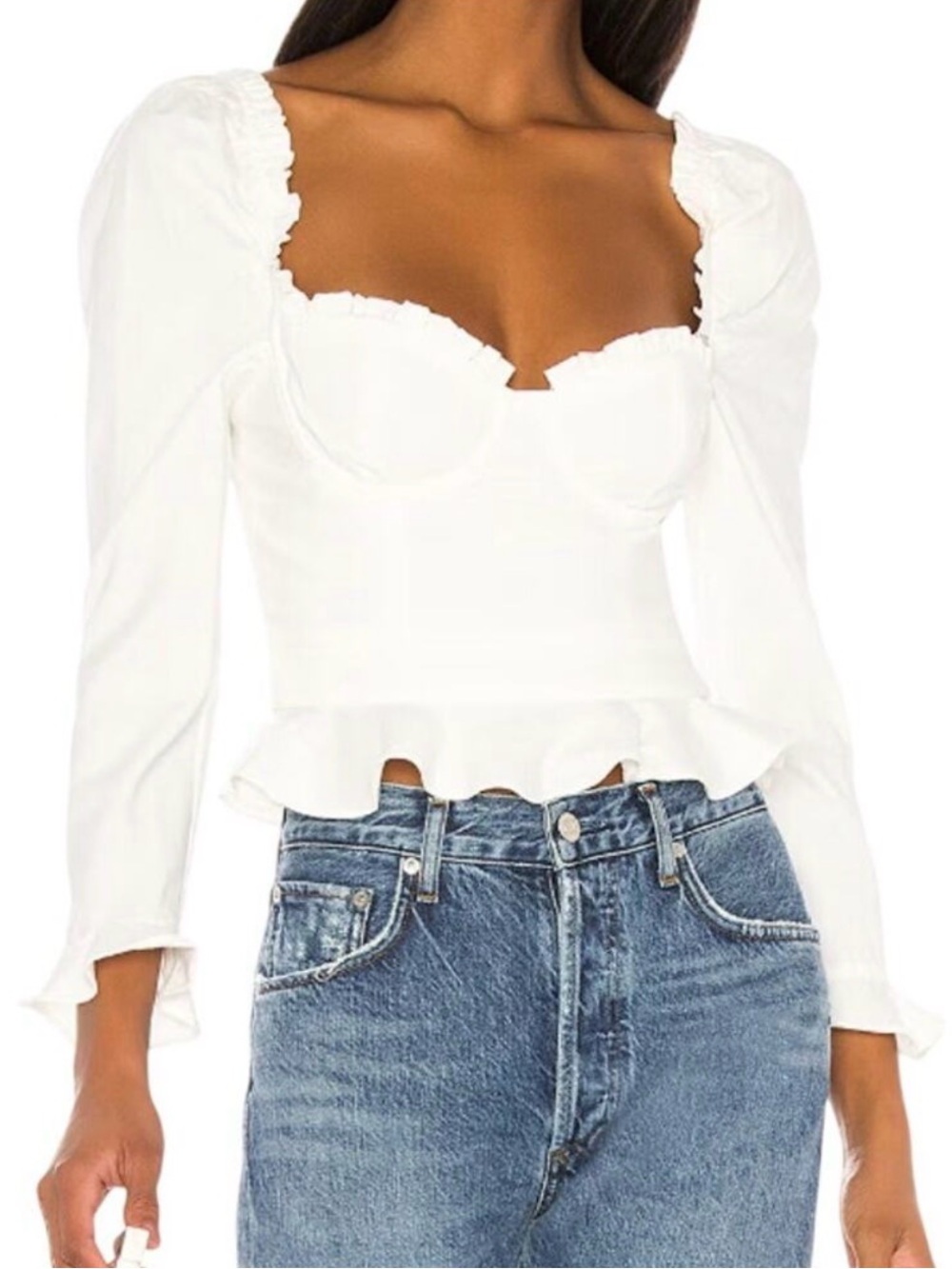 MAJORELLE White Sweetheart Peplum Long-Sleeve Top | NWT